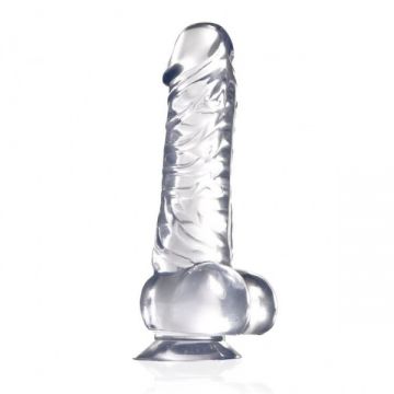 18 cm Vantuzlu Testisli Luxy Şeffaf Jel Dildo