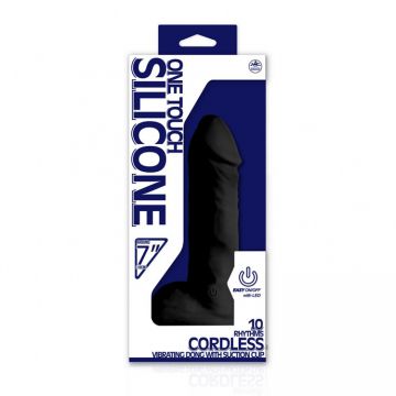 18 cm One Touch Silicone Titreşimli Kablosuz Realistik Penis - Siyah