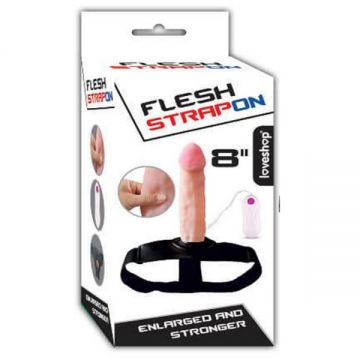 20 cm Kalın Yumuşak Dokulu Titreşimli İçi Boş Belden Bağlamalı Penis