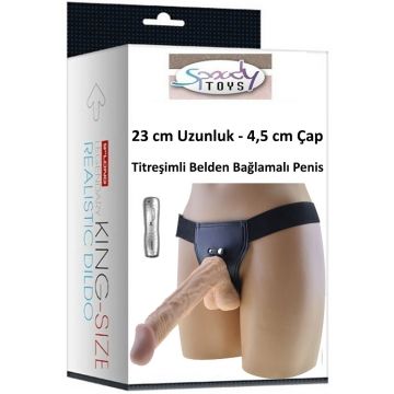 23 cm Titreşimli Ten Rengi Belden Bağlamalı Protez Penis