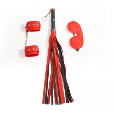 Göz Maskesi - Kırbaç - Bileklik Fantezi Seti 