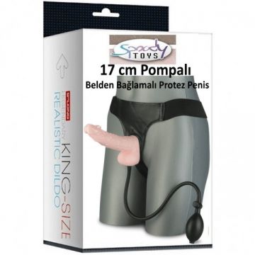 17 cm Pompalı Belden Bağlamalı Protez Penis